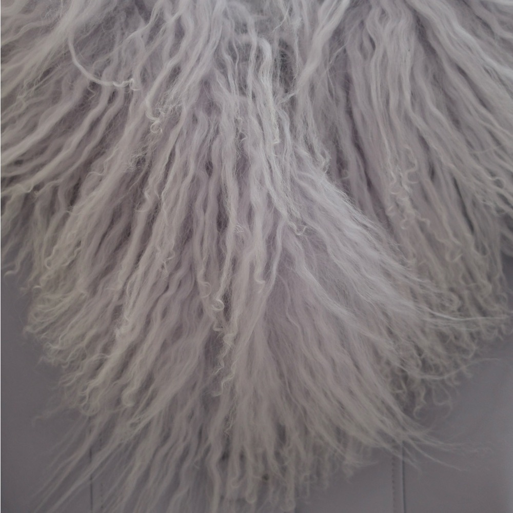 Women's Lavender Leather and Fur Jacket - Picture 3 of 4